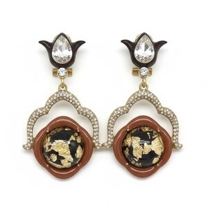 BROWN BLACK ABSTRACT VINTAGE STYLE STATEMENT EARRINGS